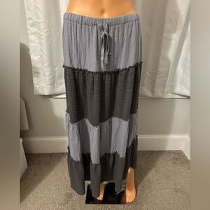 Cool POL size M blue multi texture drawstring maxi skirt women new